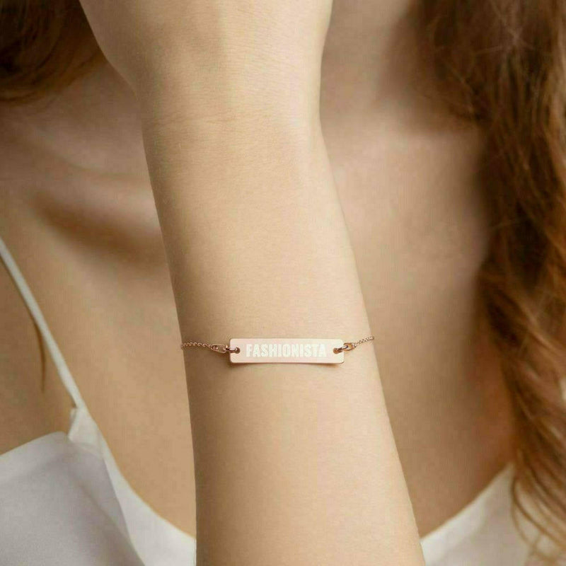 Fashionista Engraved Silver Bar Chain Bracelet