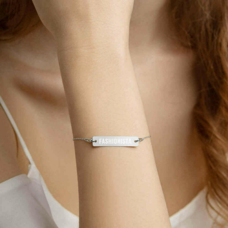 Fashionista Engraved Silver Bar Chain Bracelet