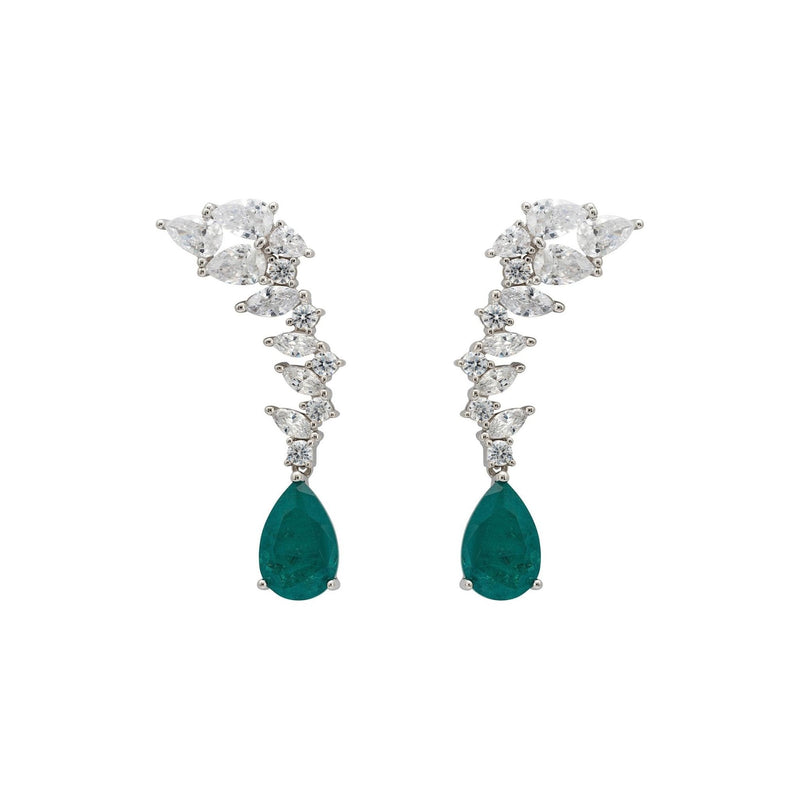 Henriette Teardrop Earrings Emerald Silver.