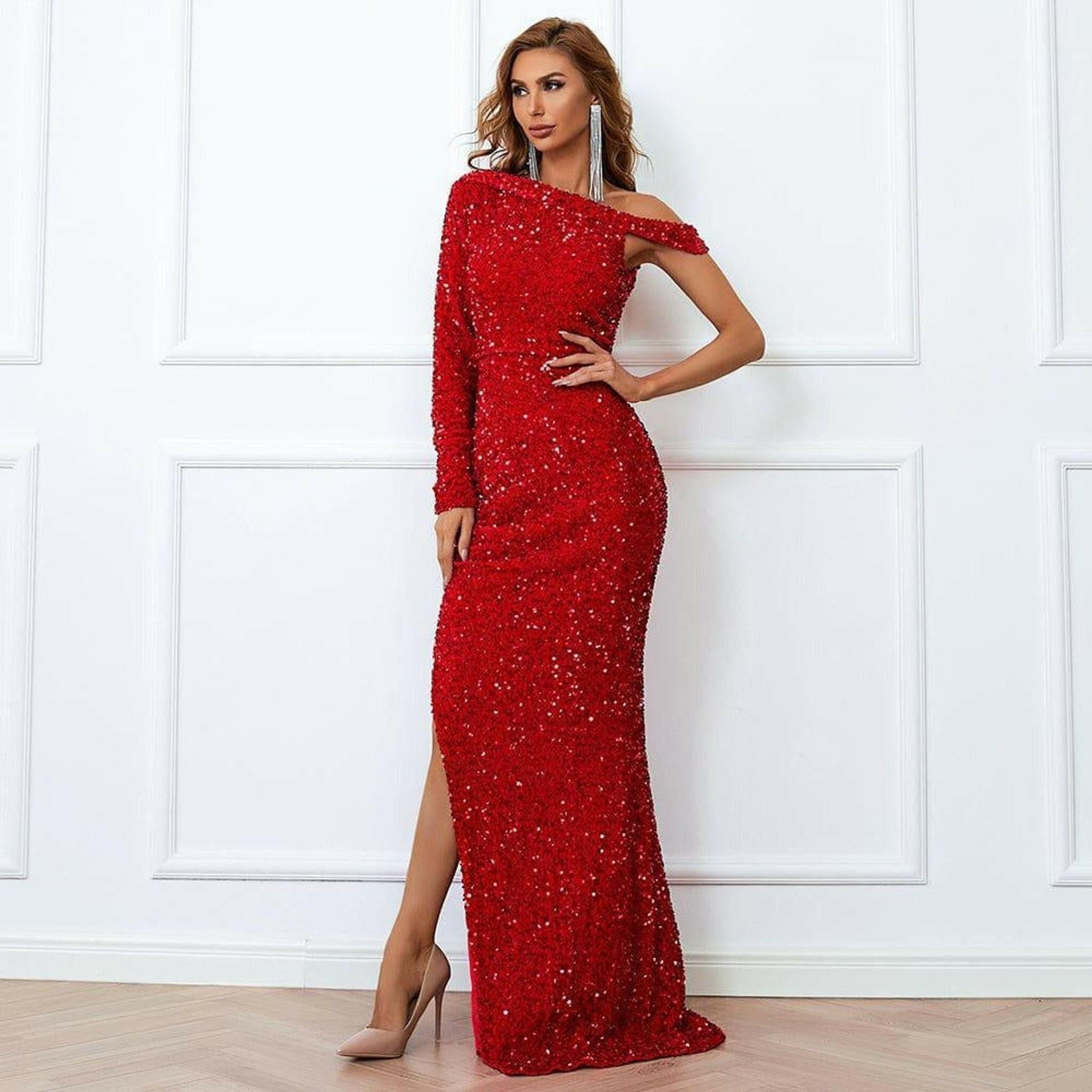 Fiona Red One Shoulder Gown.