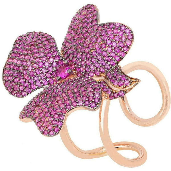 Flower Cocktail Ring Rose Gold with Ruby