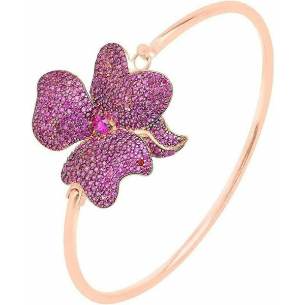 Flower Large Statement Cuff Bracelet Rose Gold with Ruby