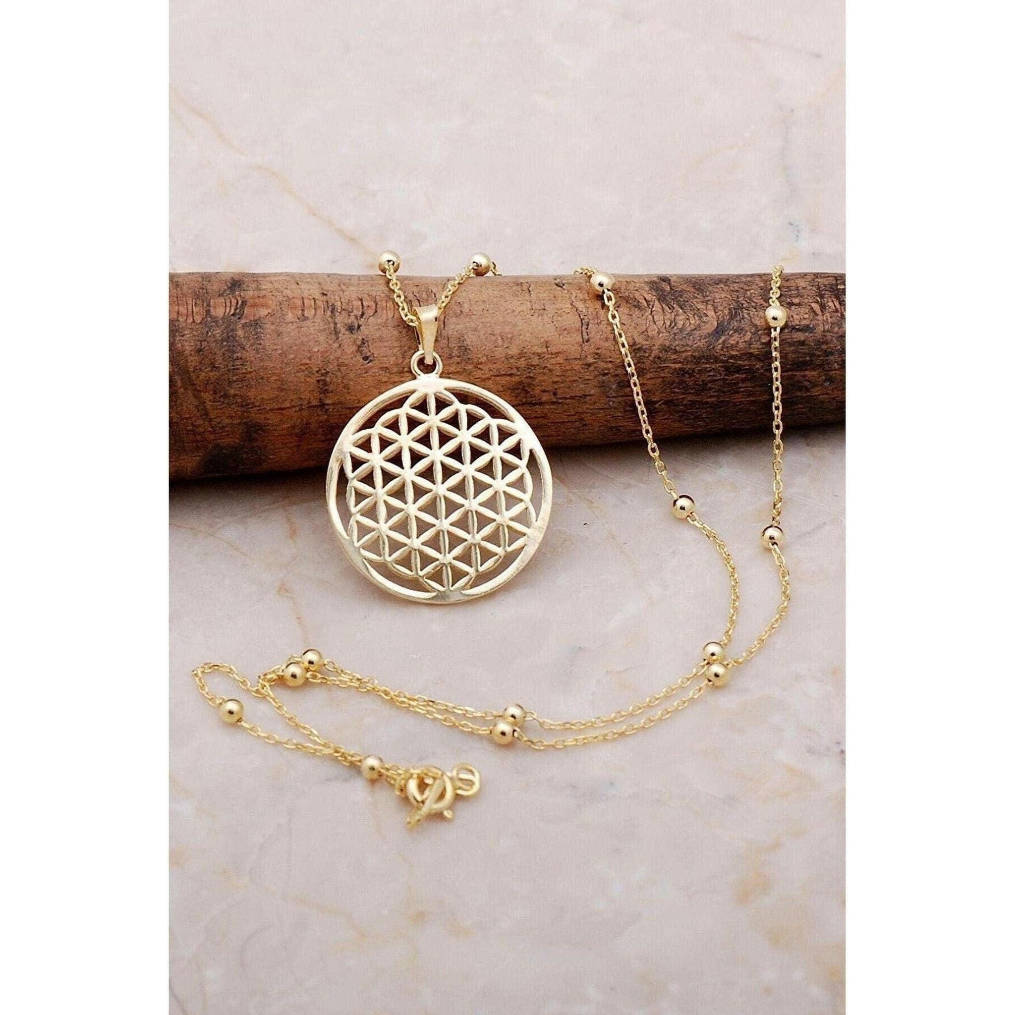 Flower of Life Gold Gilded Silver Necklace.