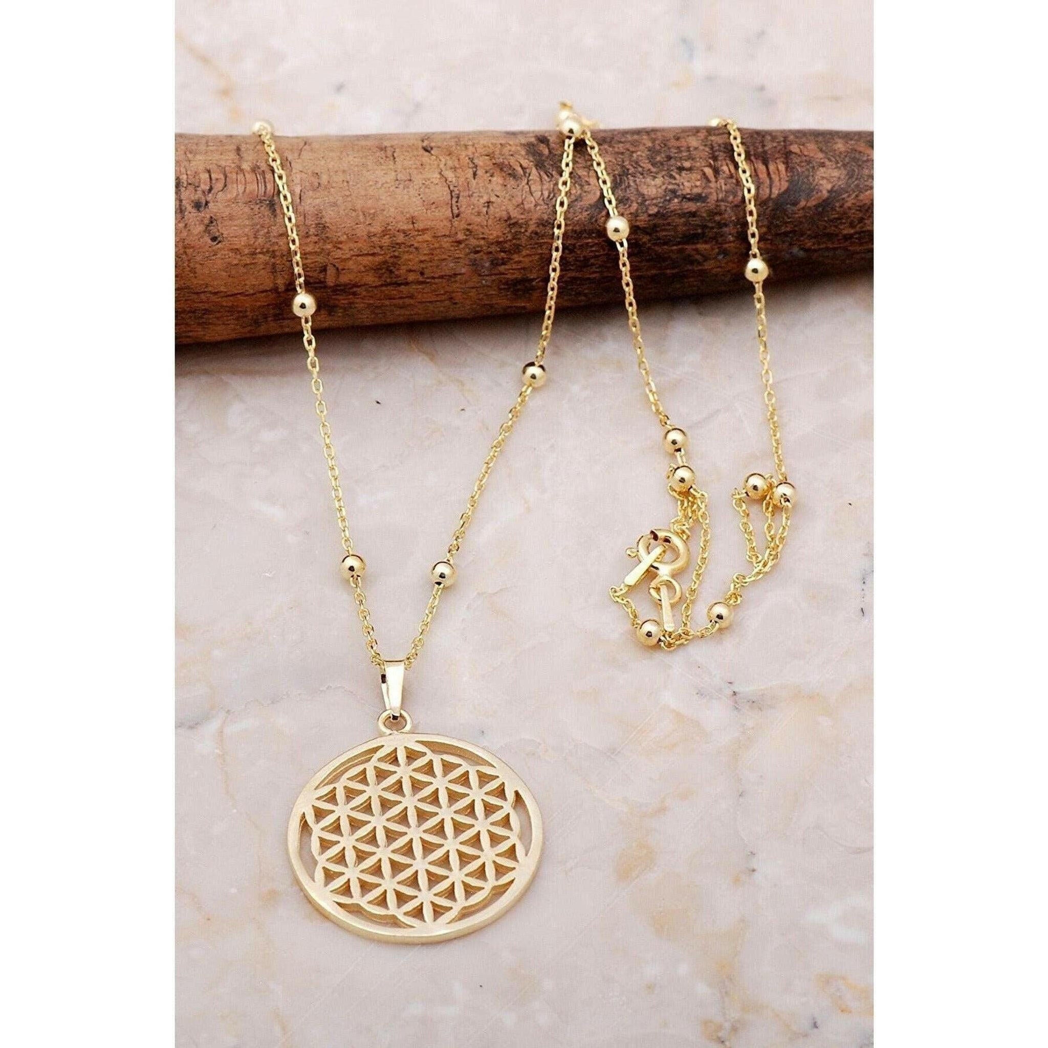 Flower of Life Gold Gilded Silver Necklace.