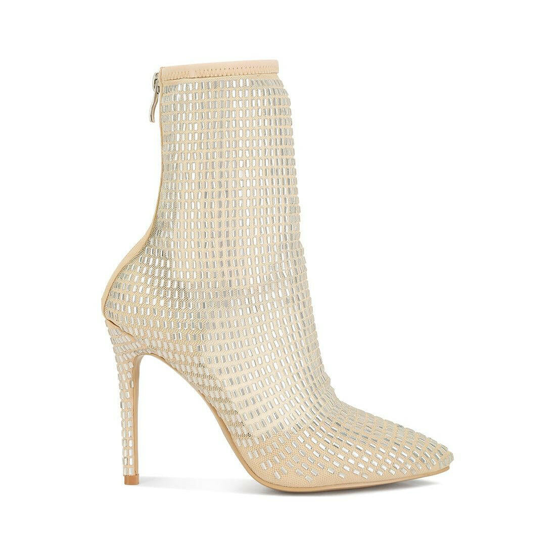 Fortunate Rhinestones Embellished Mesh Boots.