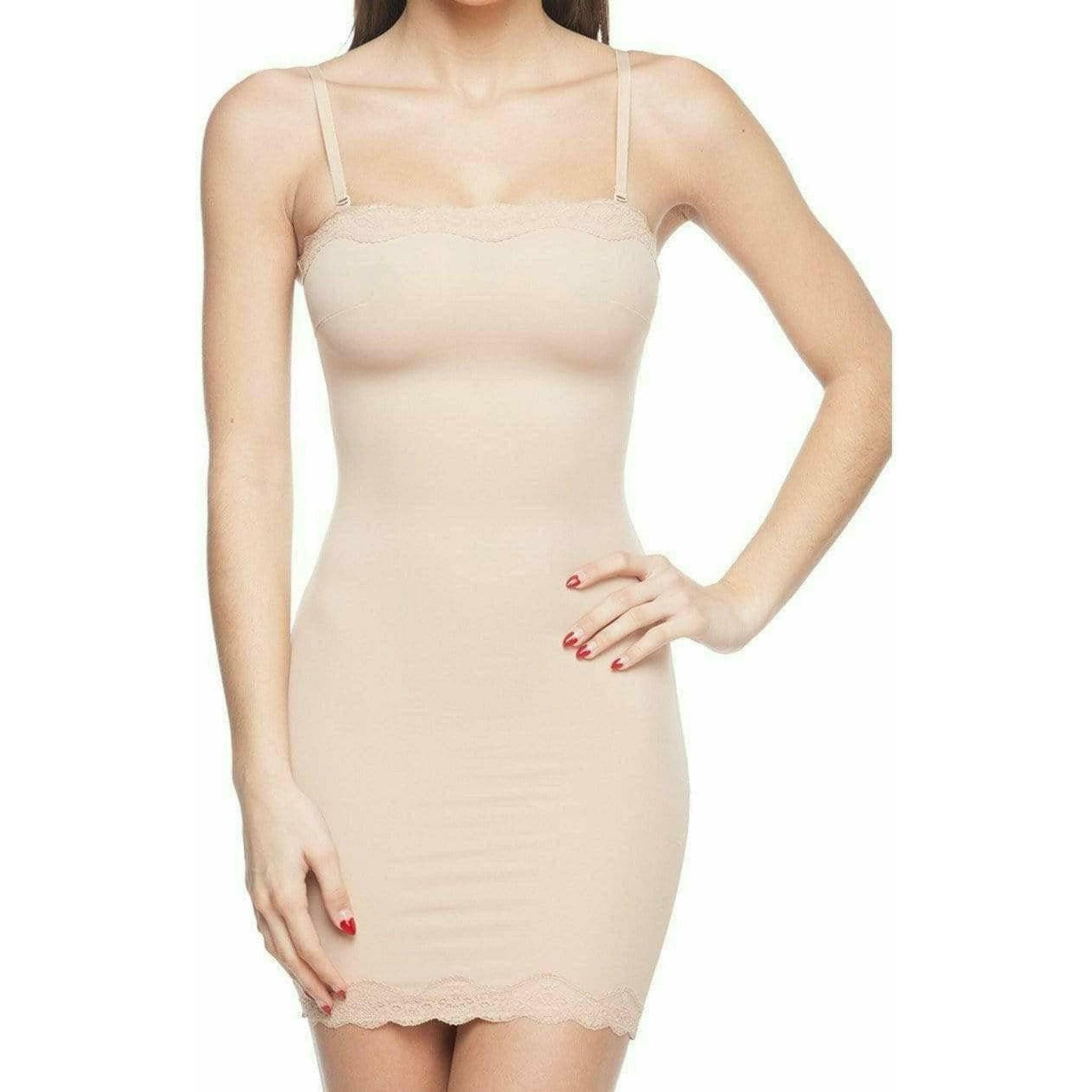 Full Body Slip Shaper with Lace Trim in Nude.