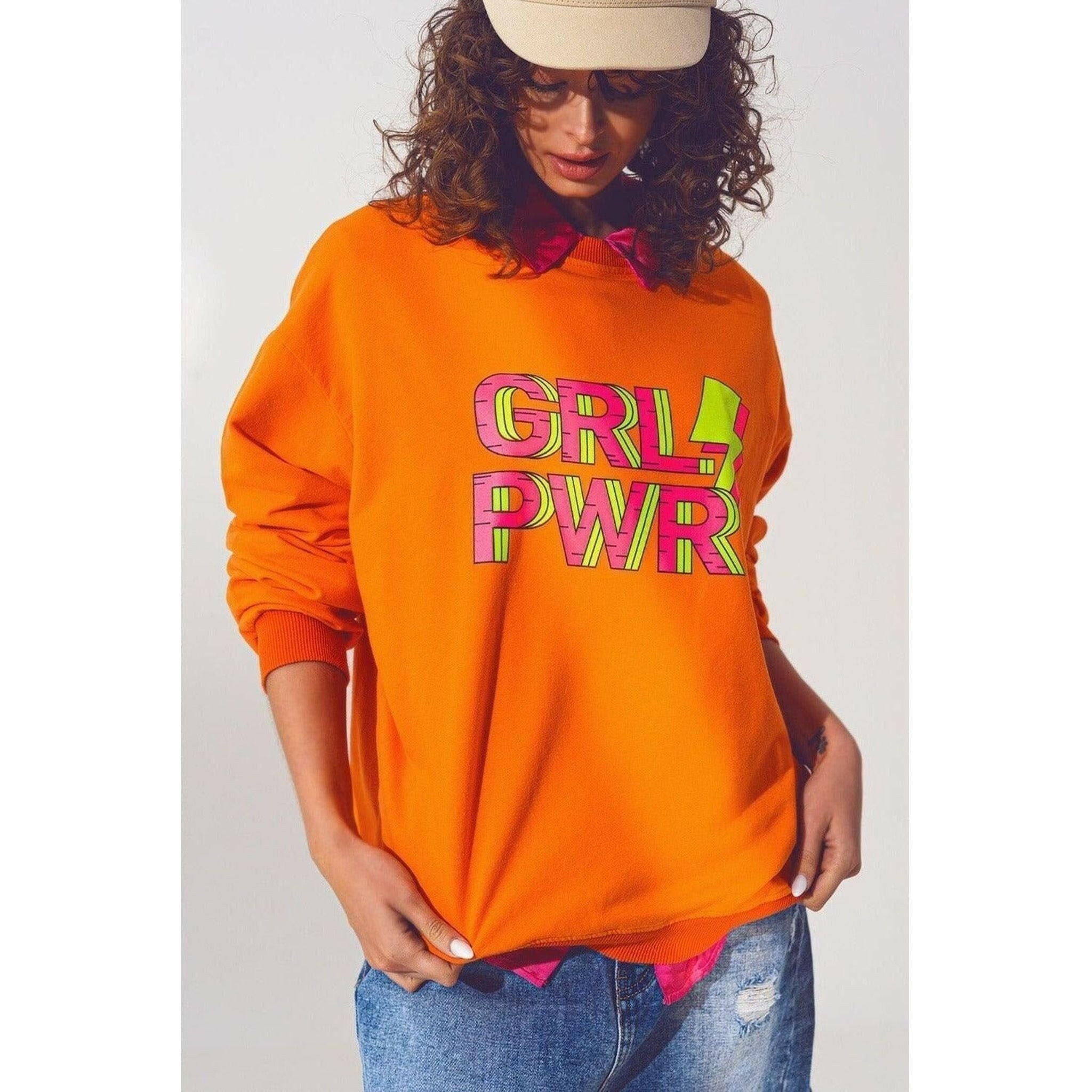 GRL PWR Text Sweatshirt in Orange.