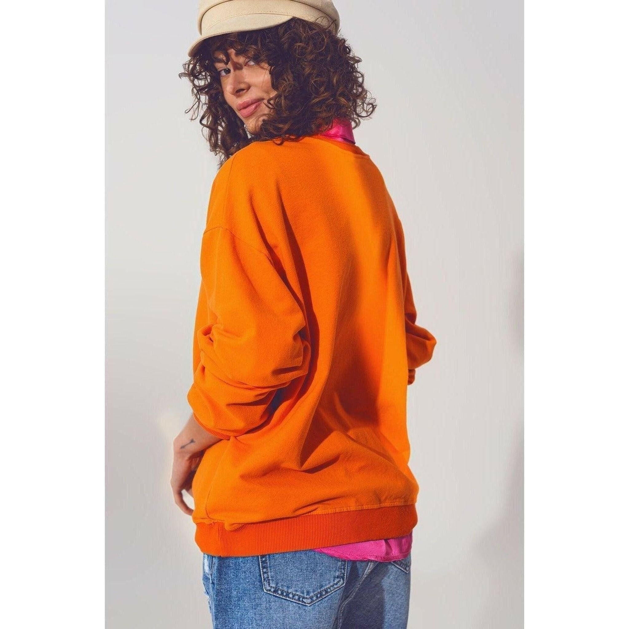 GRL PWR Text Sweatshirt in Orange.