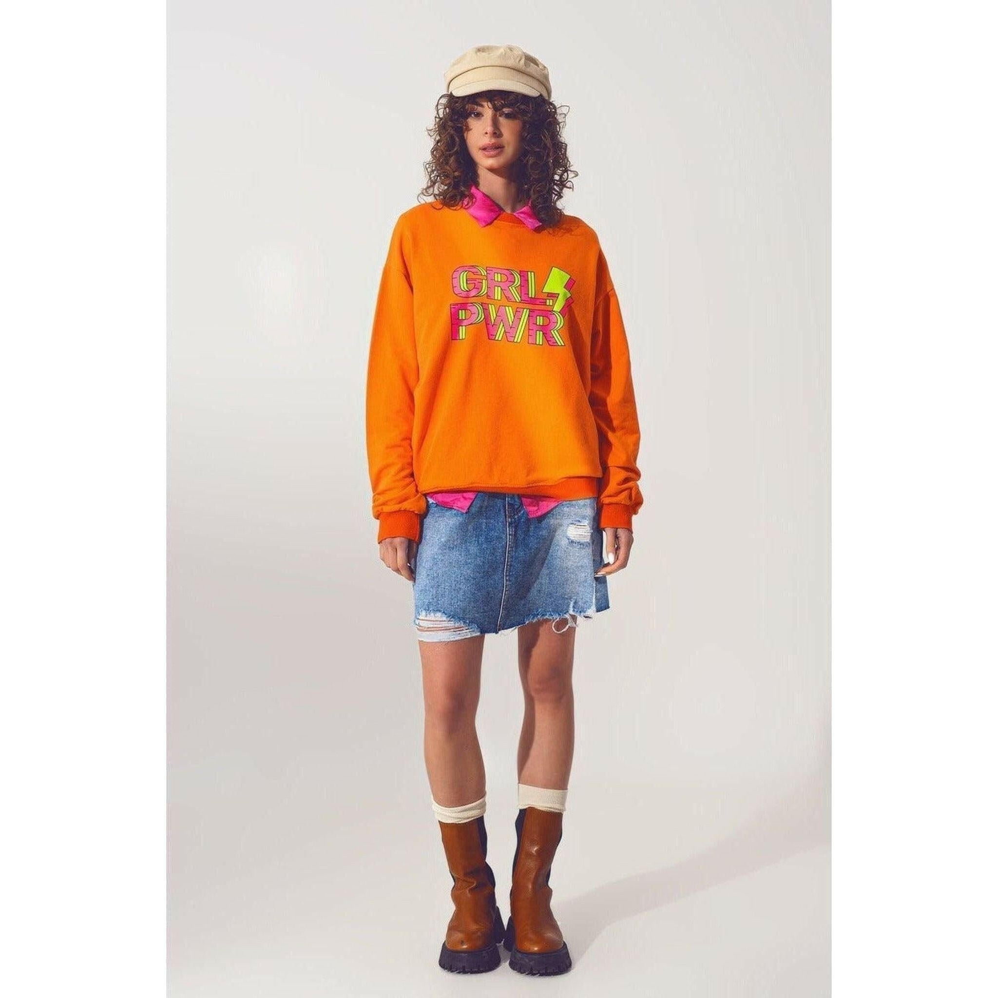 GRL PWR Text Sweatshirt in Orange.