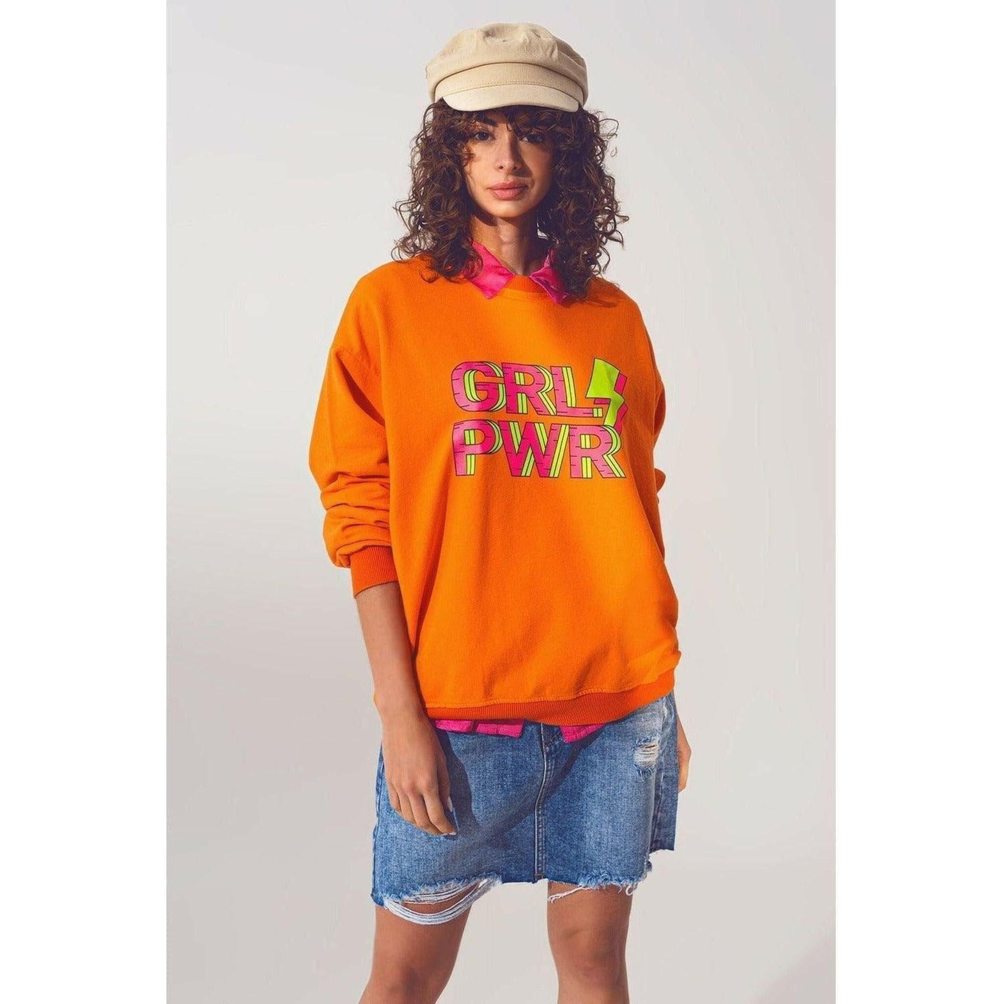 GRL PWR Text Sweatshirt in Orange.