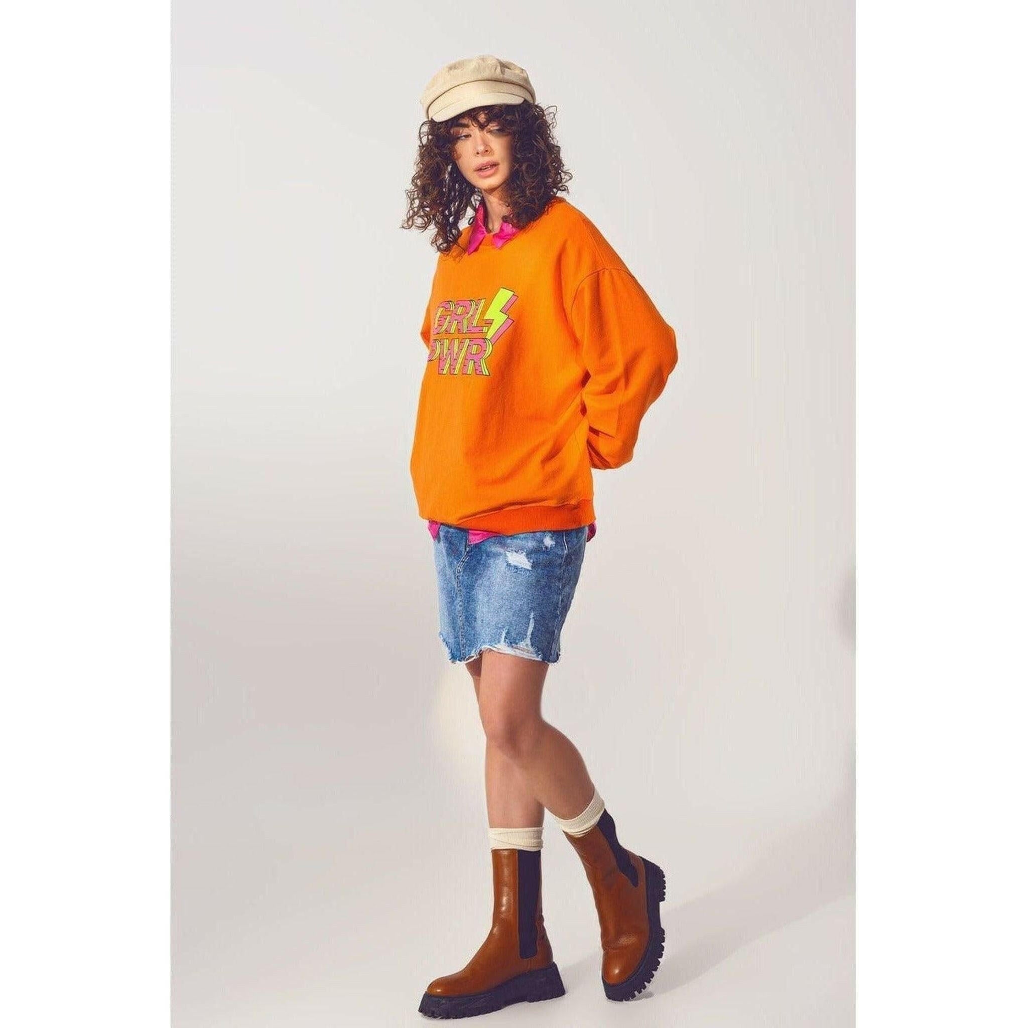 GRL PWR Text Sweatshirt in Orange.