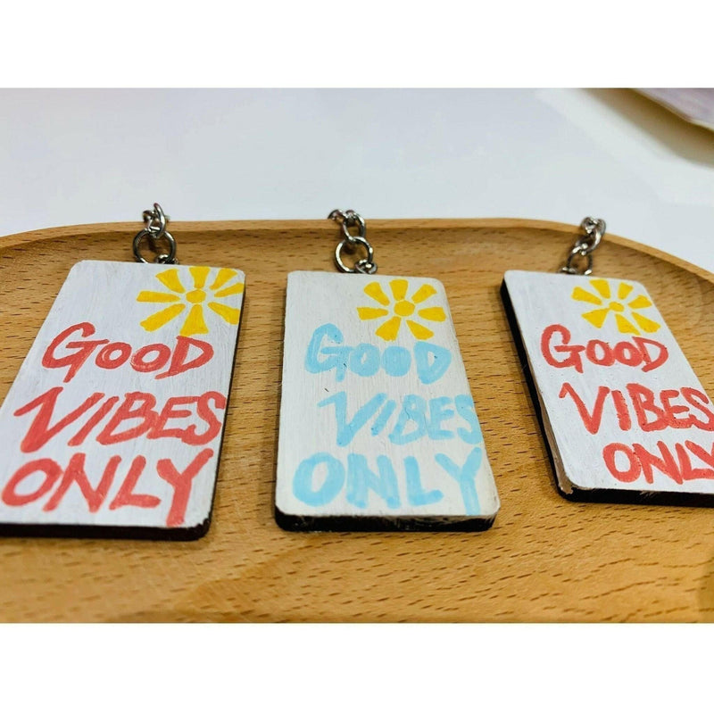 Handmade Solid Wood Keychain - Good Vibes Only