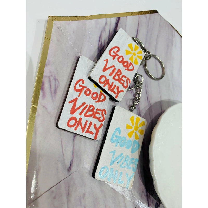 Handmade Solid Wood Keychain - Good Vibes Only