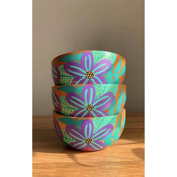 Handmade Solid Wooden Bowl - Flor Violeta