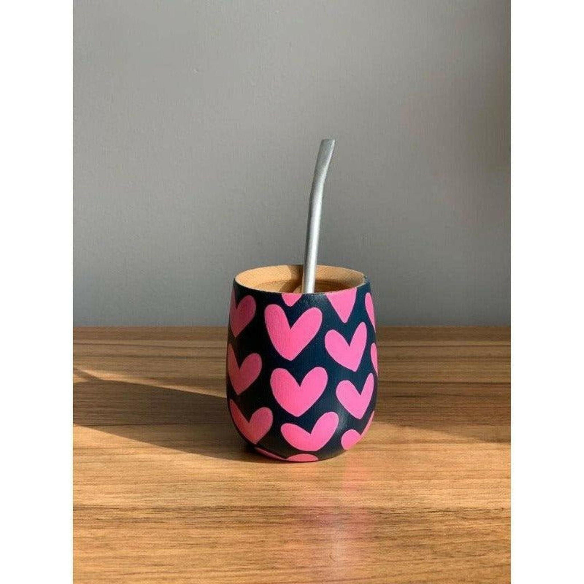 Handmade Solid Wooden Cup - Corazones.