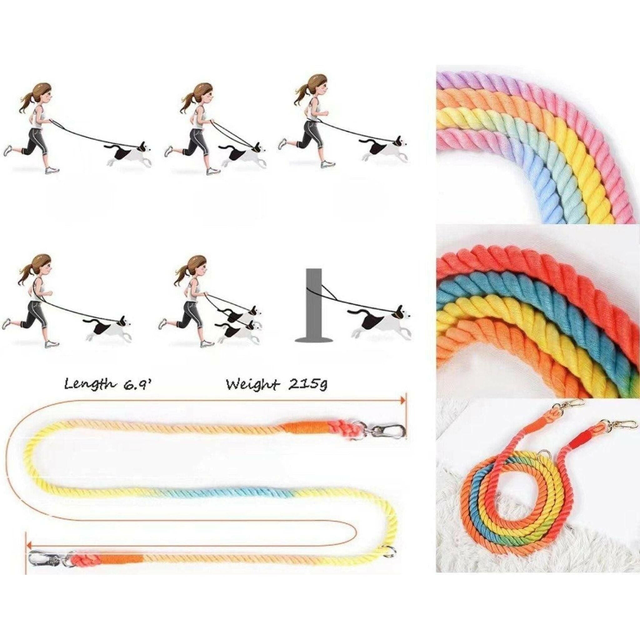 Hands Free Dog Rope Leash - Classic Rainbow.