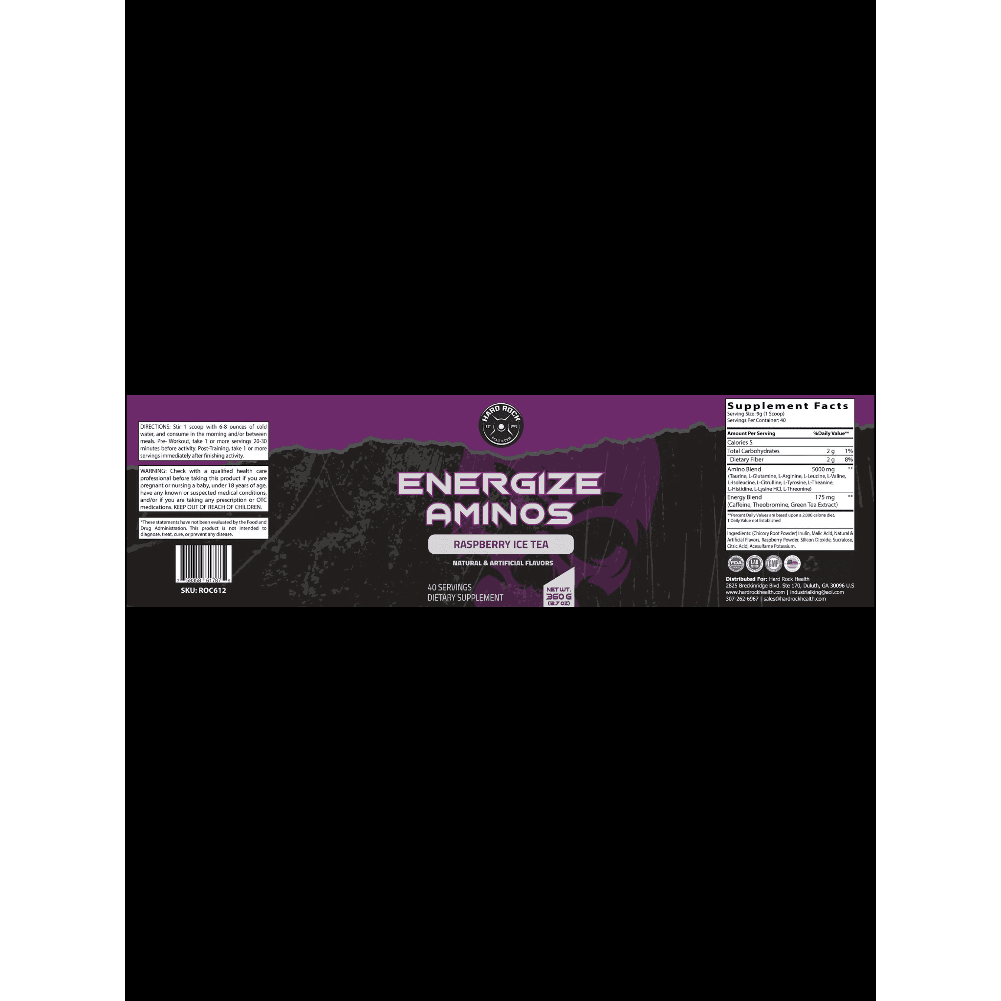 Hard Rock Health Energized Aminos Raspberry Iced Tea 360g.