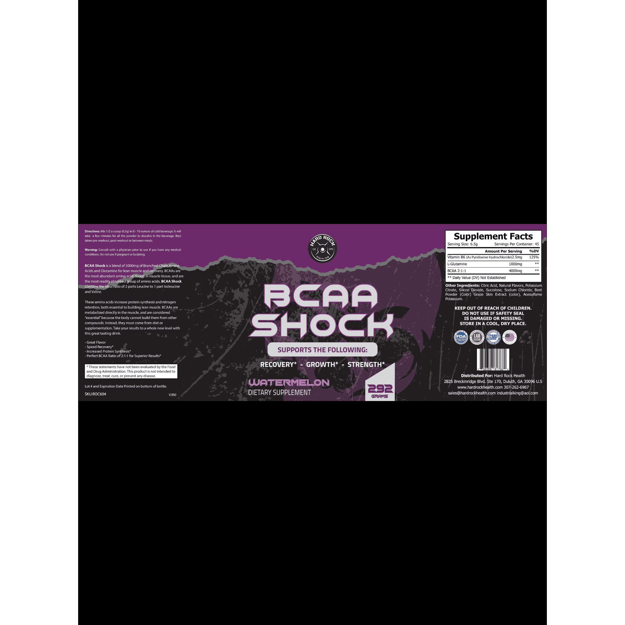 Hard Rock Health® BCAA Shock Powder Watermelon.