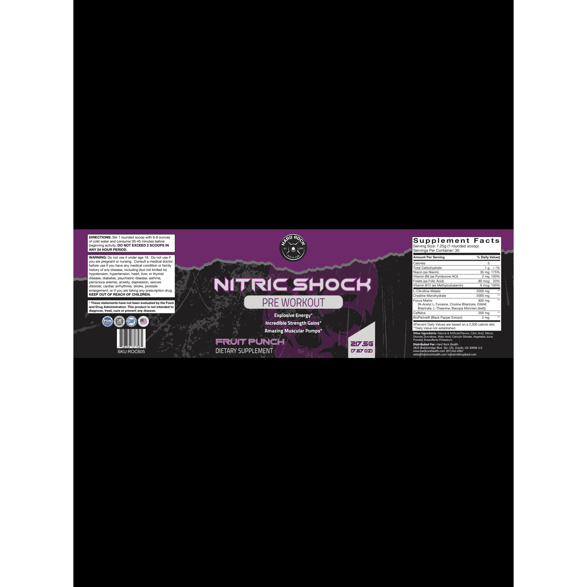 Hard Rock Health® Nitric Shock Pre-Workout (Fruit Punch).