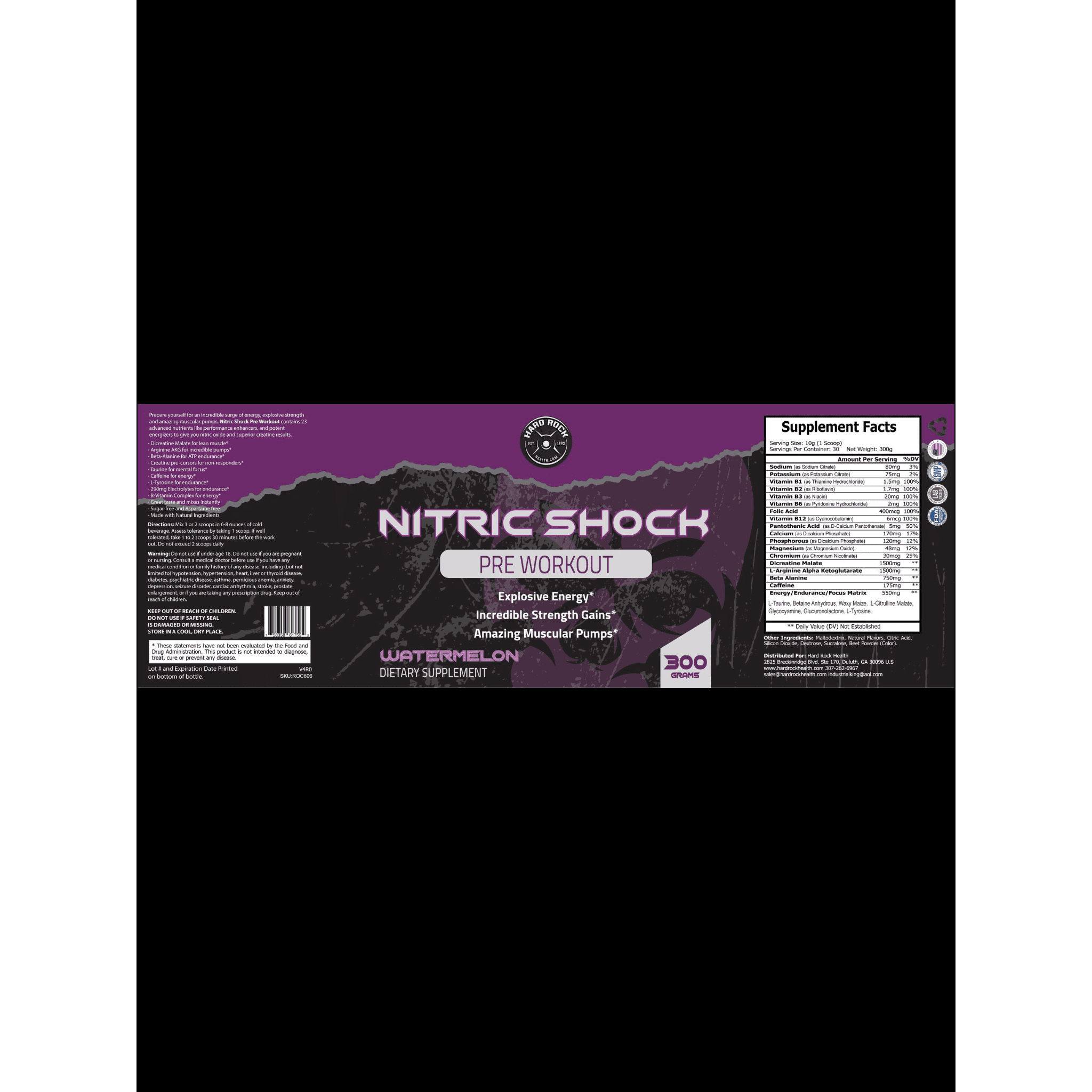 Hard Rock Health® Nitric Shock Pre-Workout Watermelon.