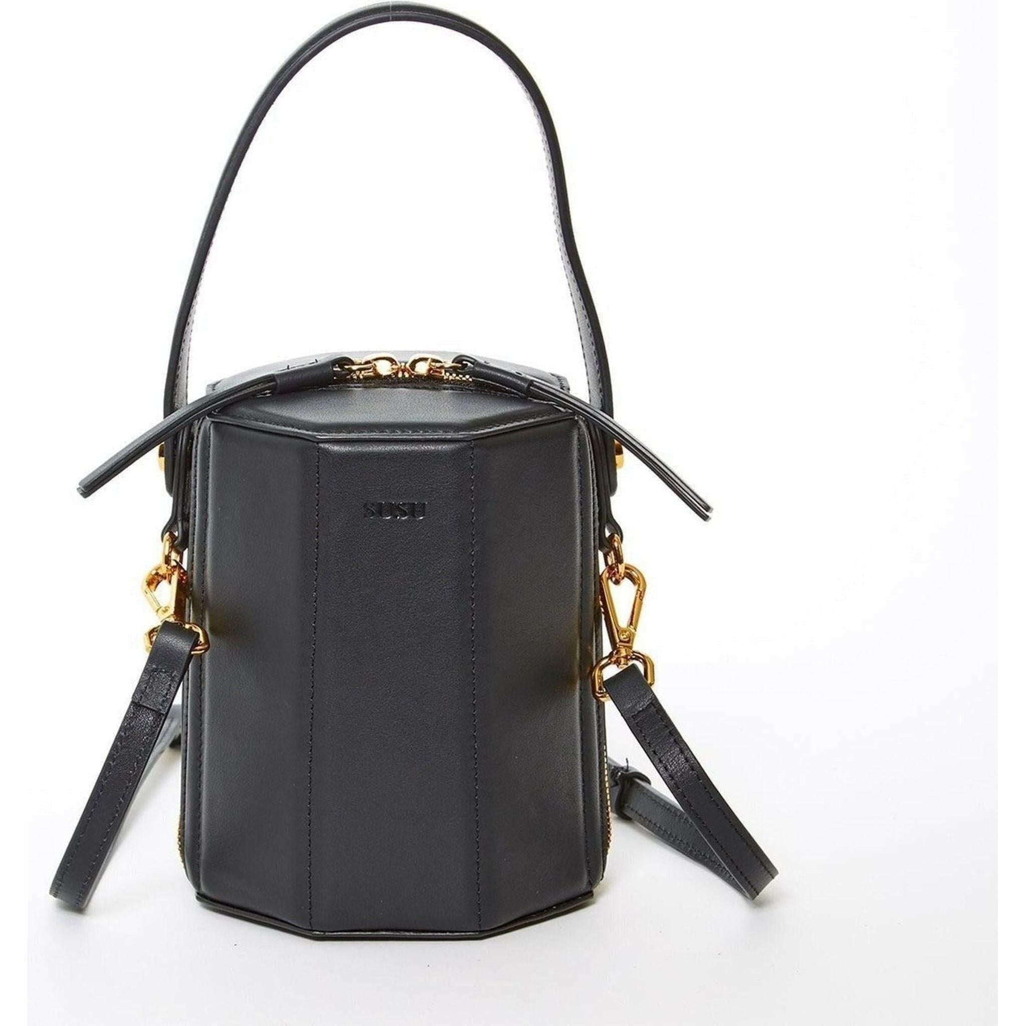 Harper Black Leather Bucket Bag.