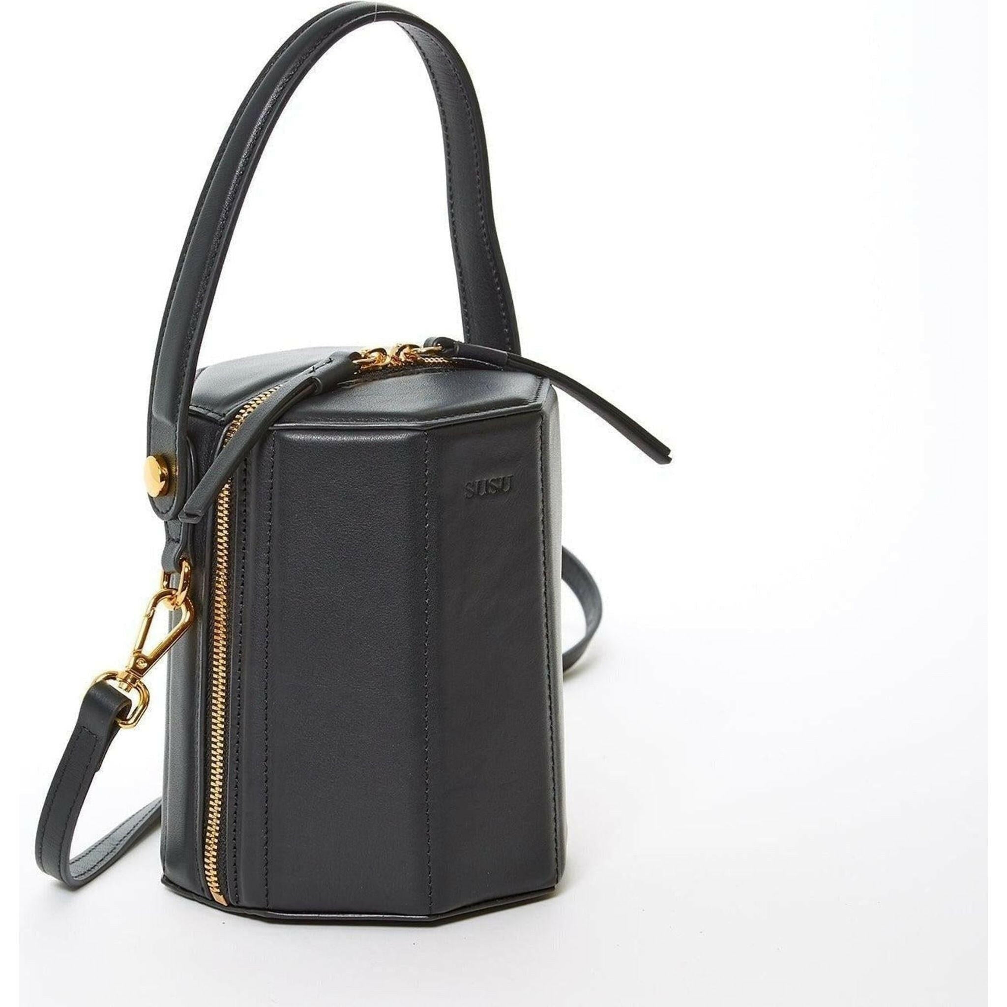 Harper Black Leather Bucket Bag.