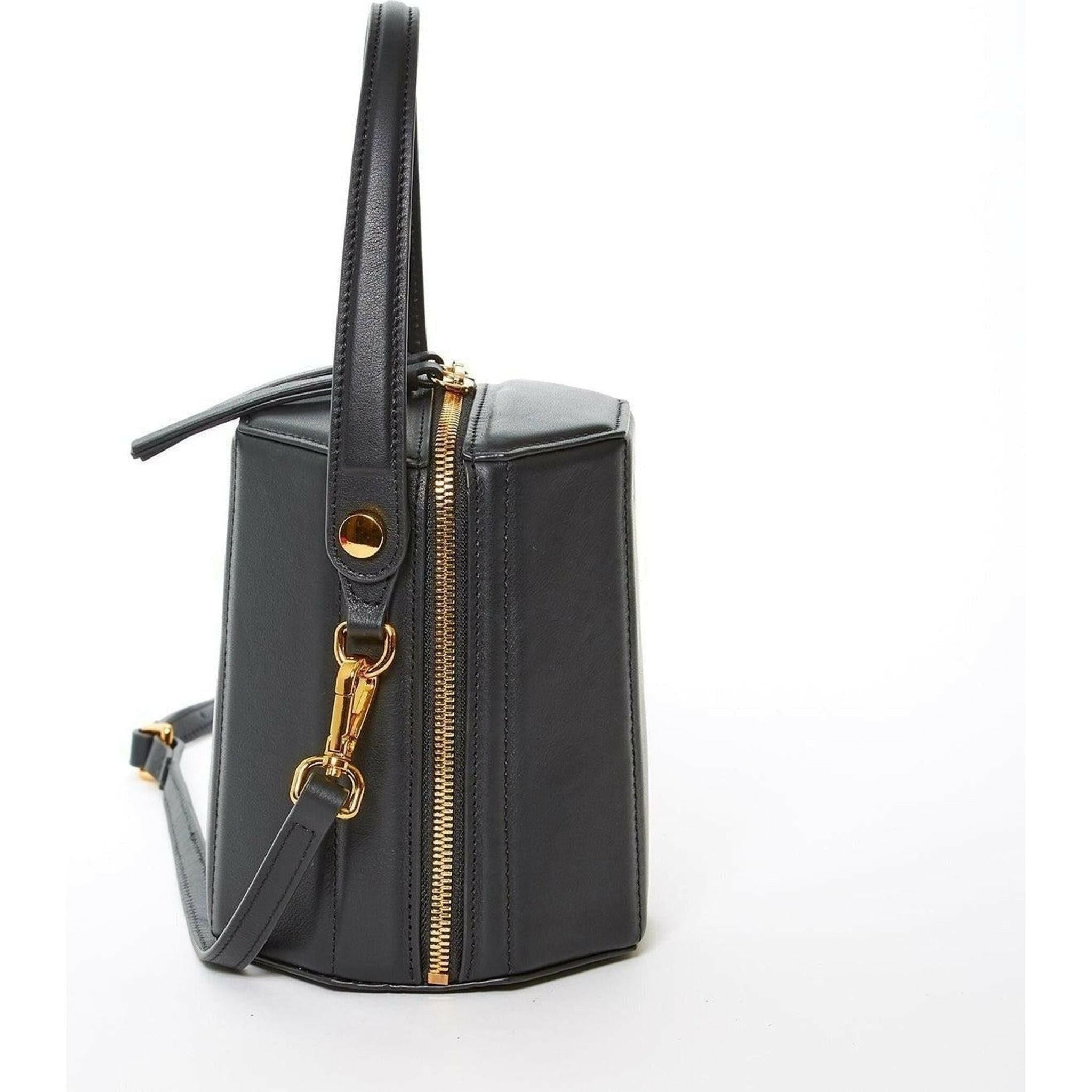 Harper Black Leather Bucket Bag.