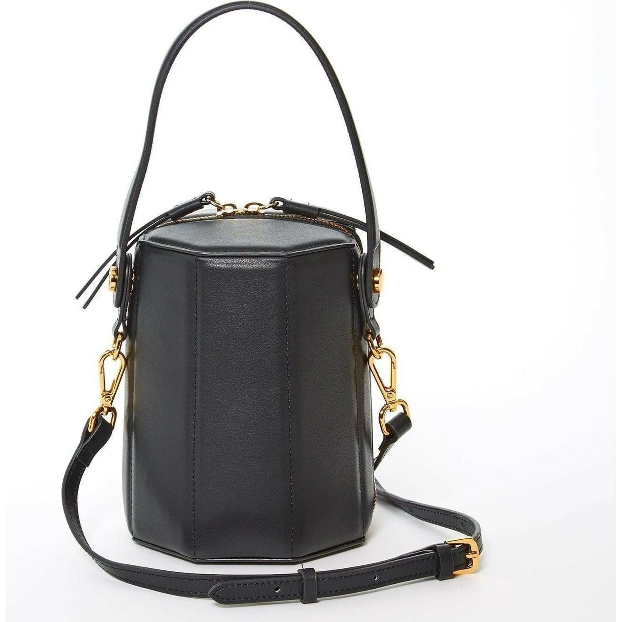 Harper Black Leather Bucket Bag.