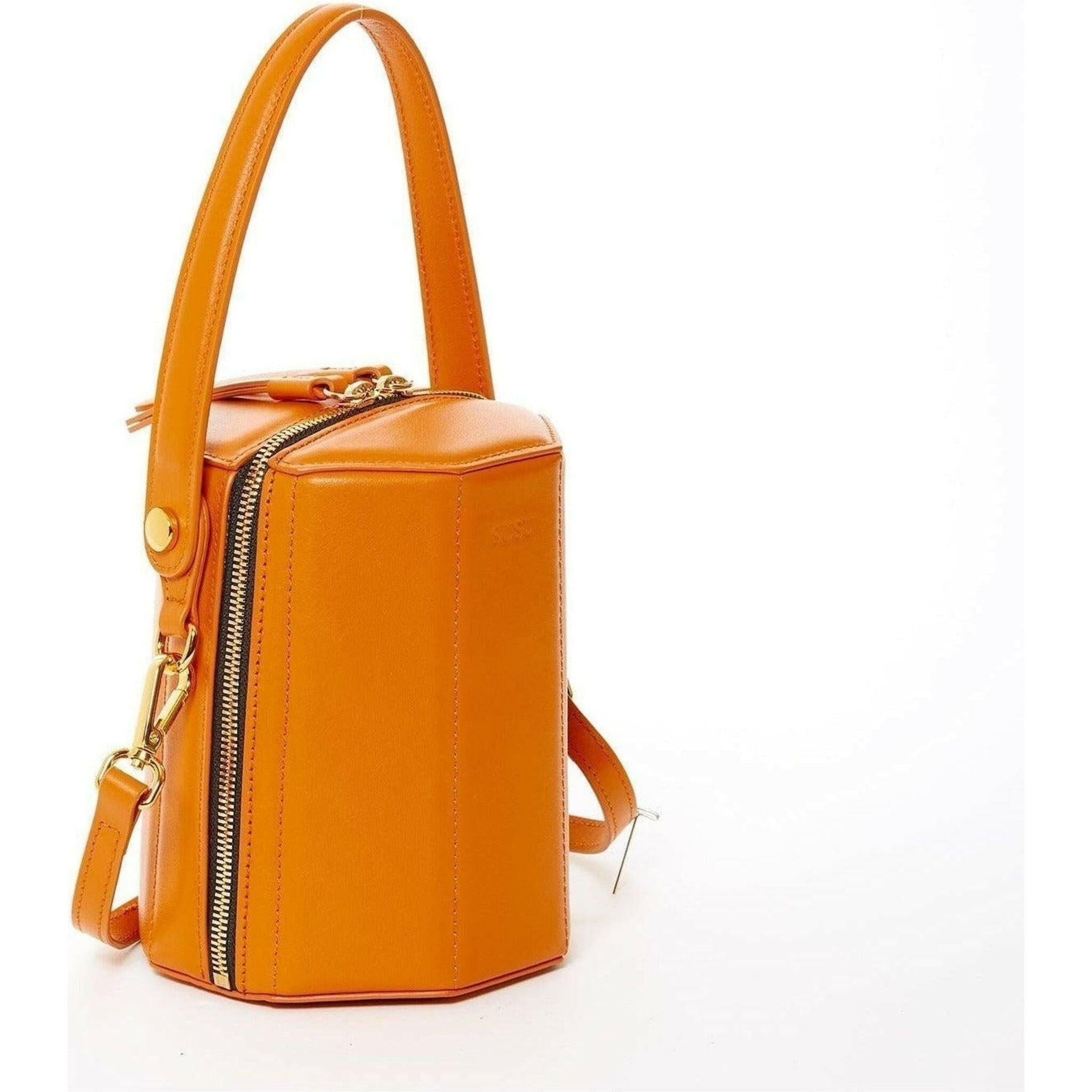 Harper Leather Bucket Bag in Orange.