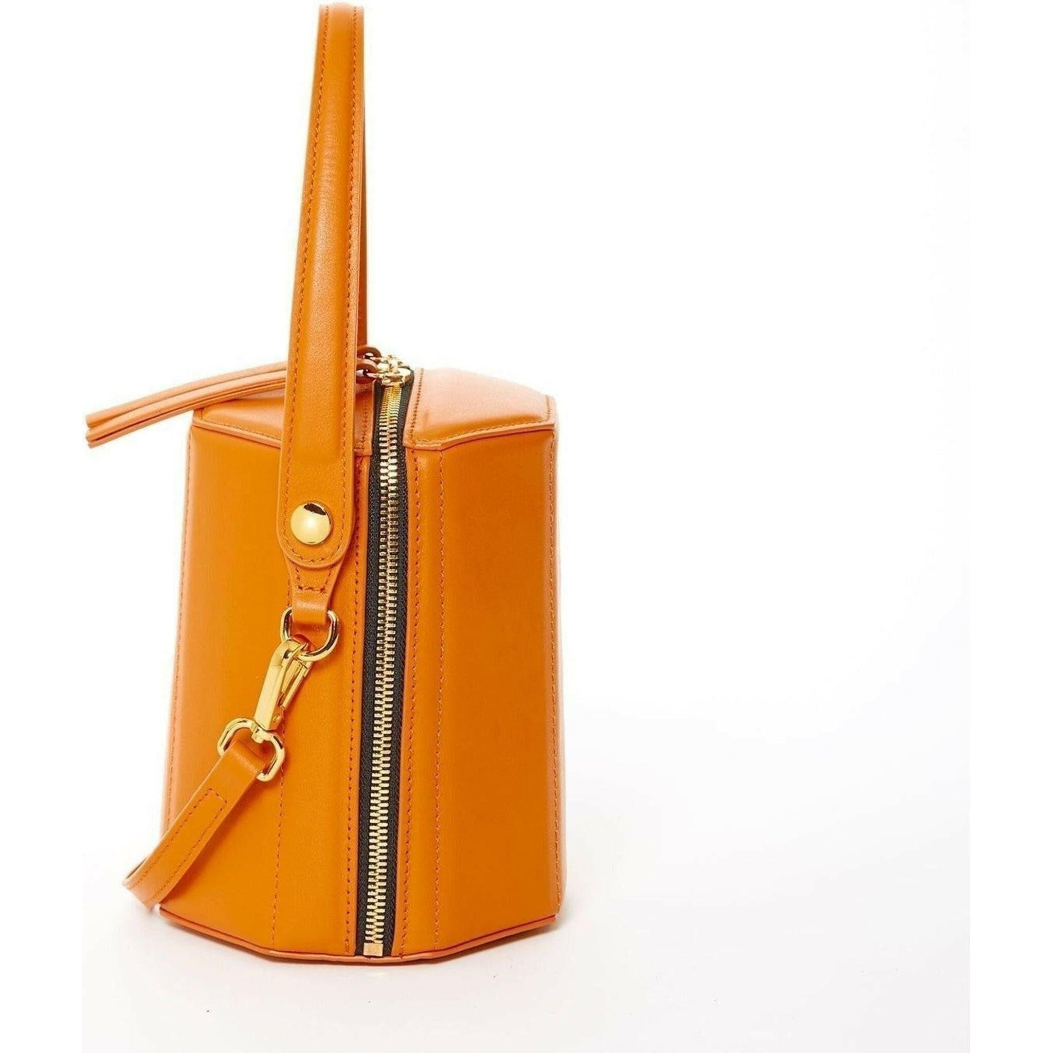 Harper Leather Bucket Bag in Orange.