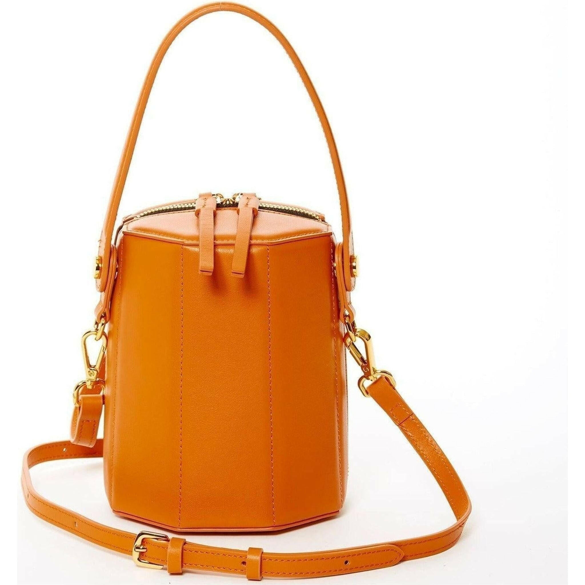 Harper Leather Bucket Bag in Orange.