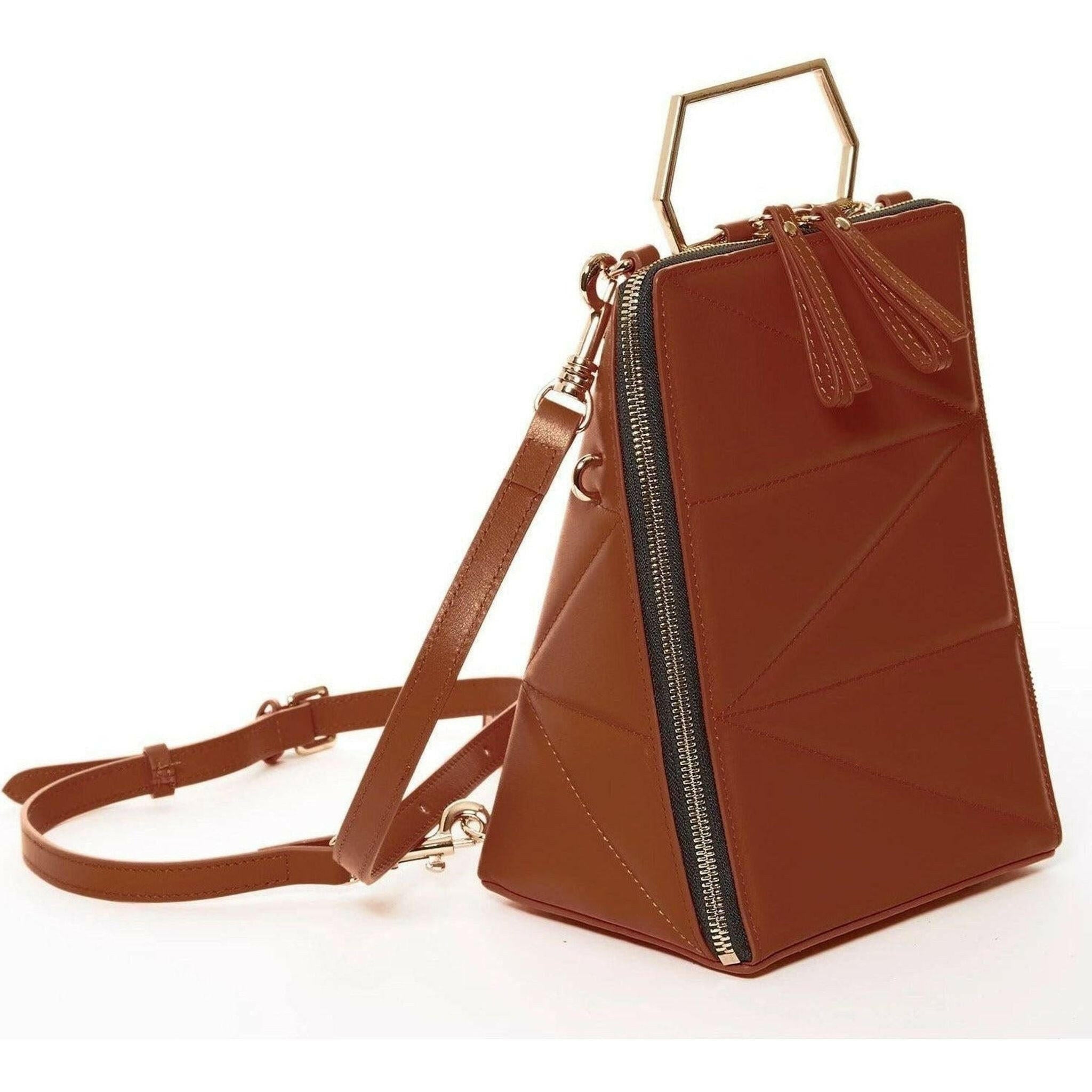 Heidi Leather Backpack Purse in Amber Brown.