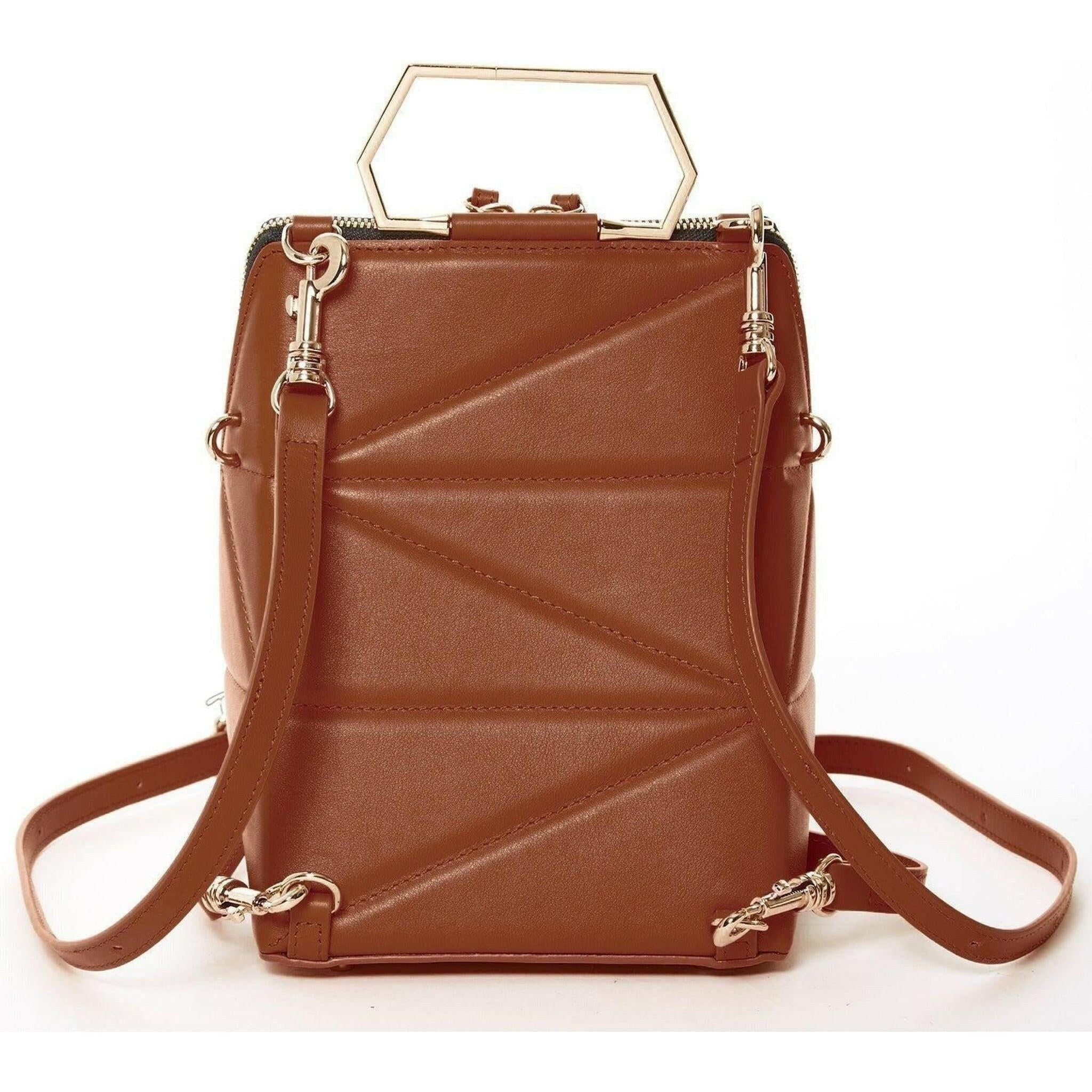 Heidi Leather Backpack Purse in Amber Brown.