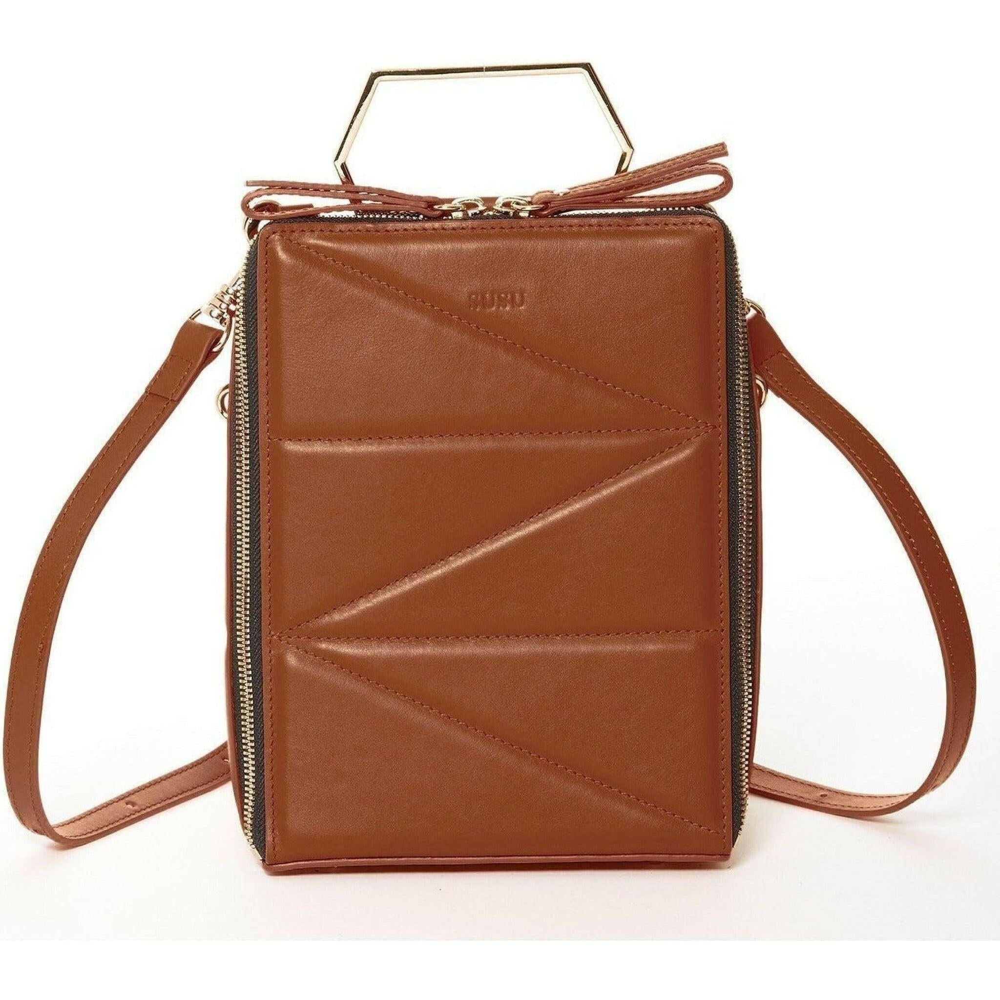 Heidi Leather Backpack Purse in Amber Brown.