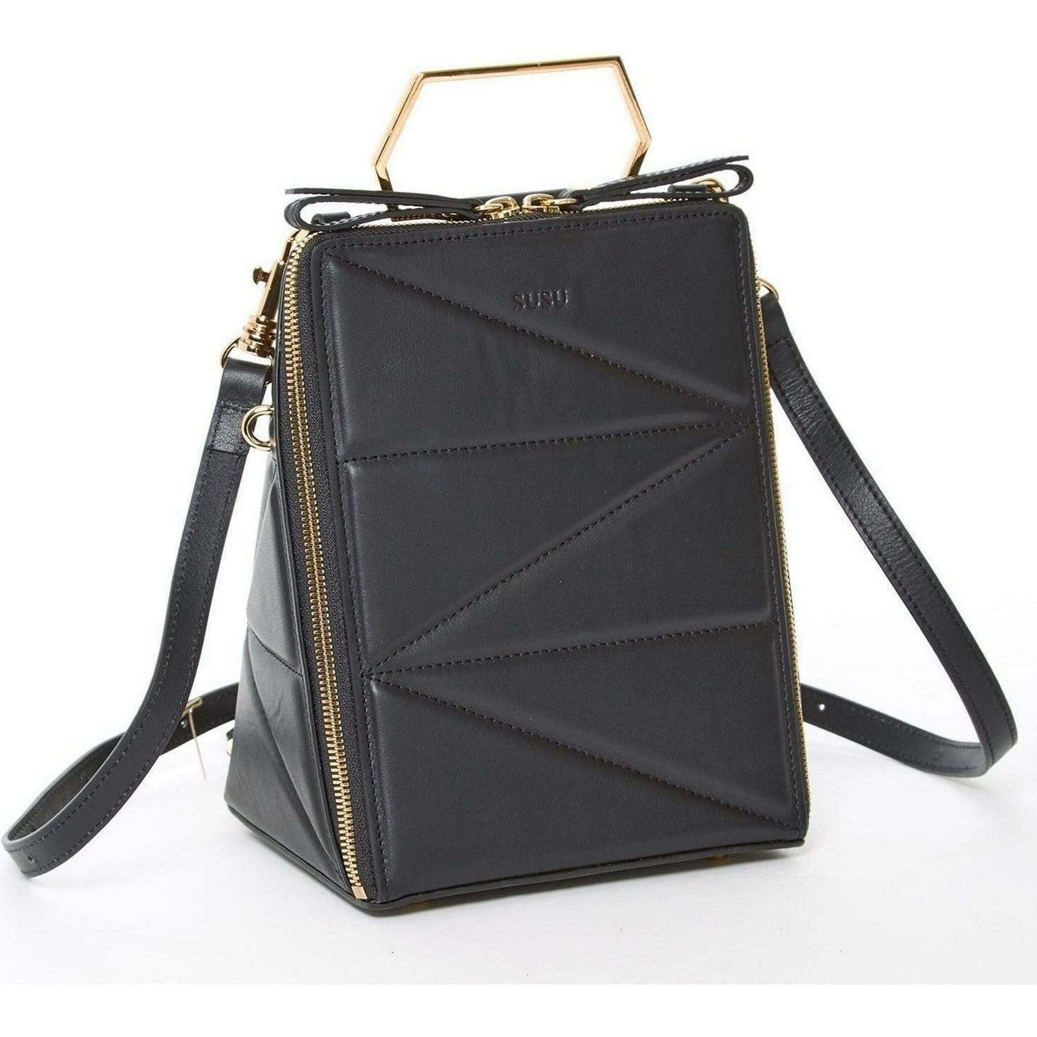 Heidi Leather Backpack Purse in Black.