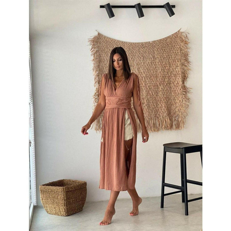 Helen Long Boho Organic Cotton Slit Dress