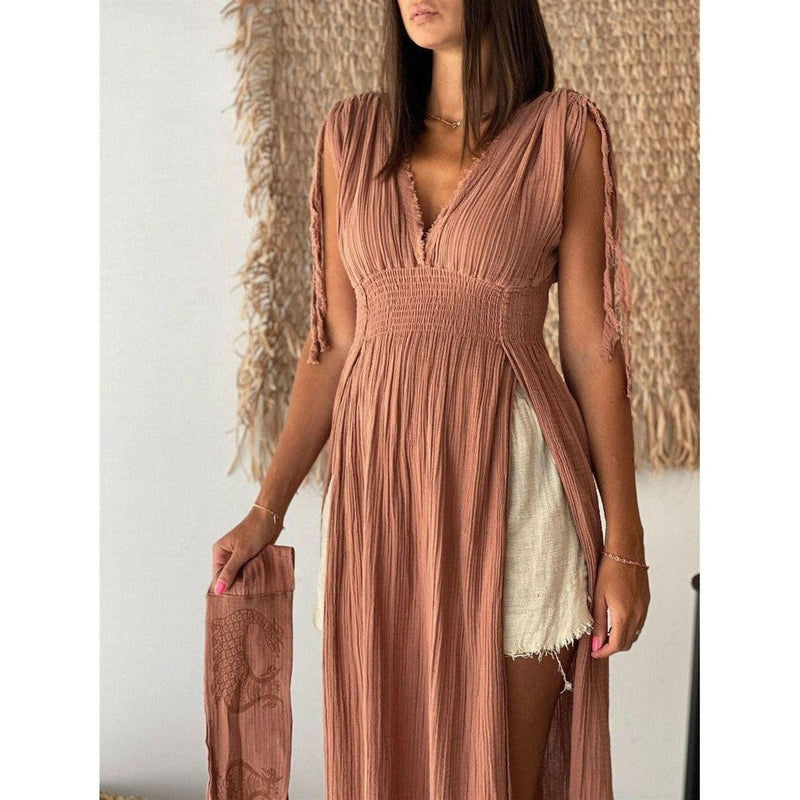 Helen Long Boho Organic Cotton Slit Dress