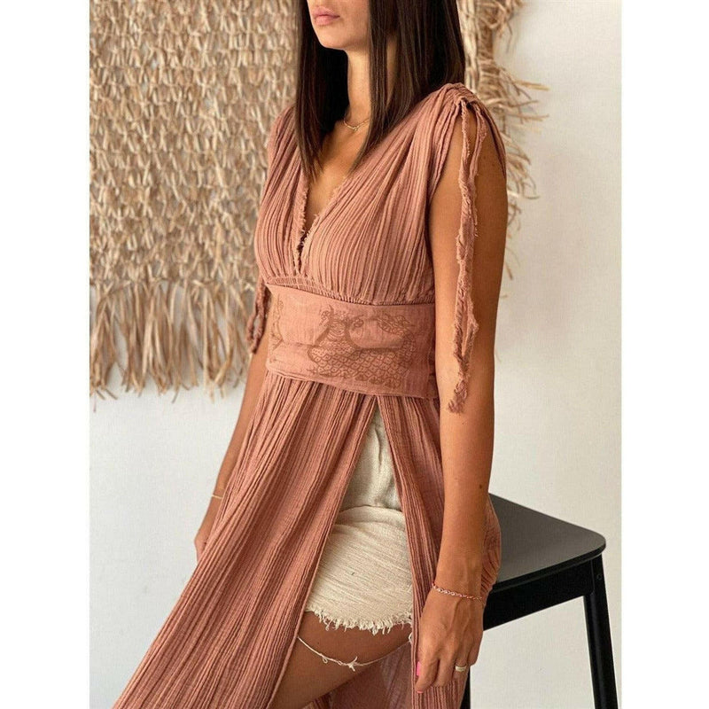 Helen Long Boho Organic Cotton Slit Dress