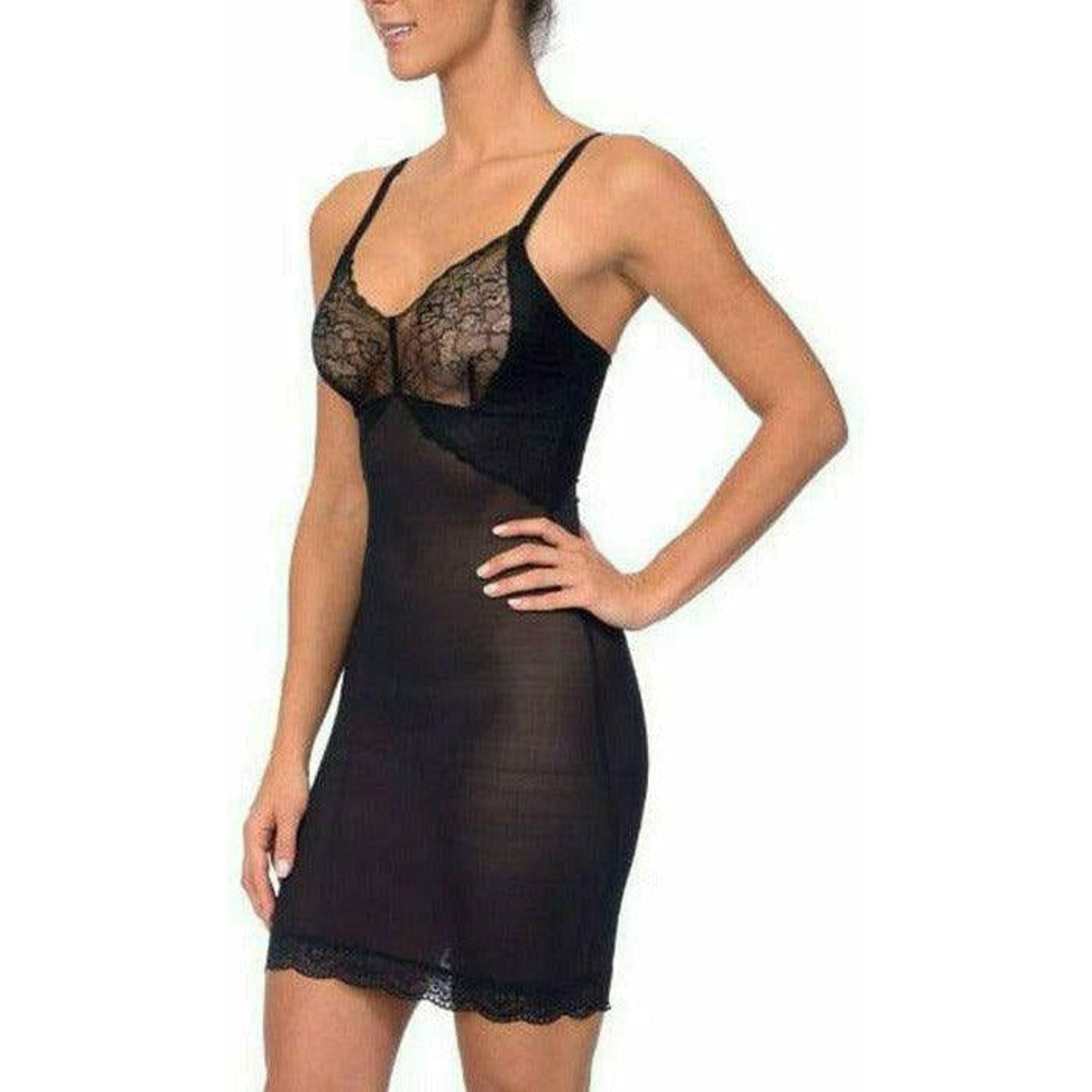 Hi Power Mesh Full Body Slip Shaper with Lace Detail at Bust.