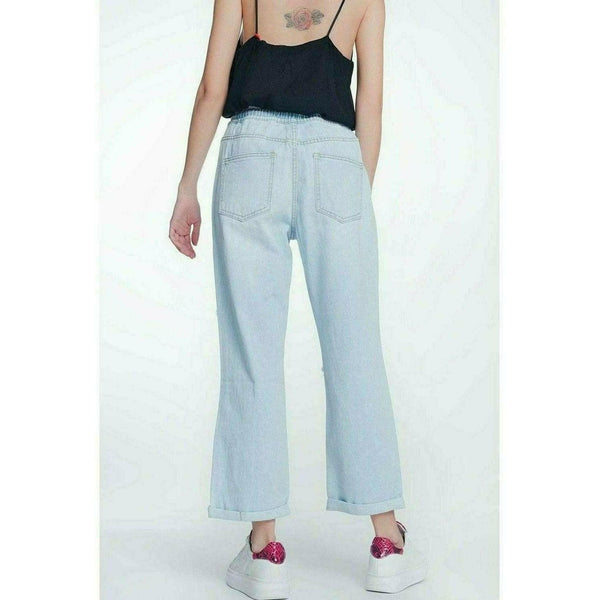 High Rise Straight Crop Jeans in Light Wash Blue