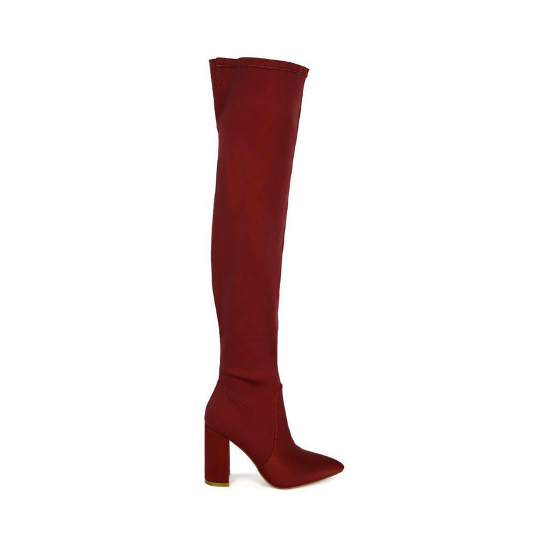 schiffer high block heeled long boot.