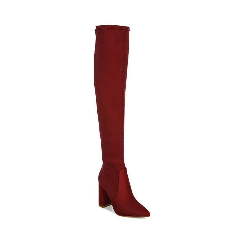 schiffer high block heeled long boot.