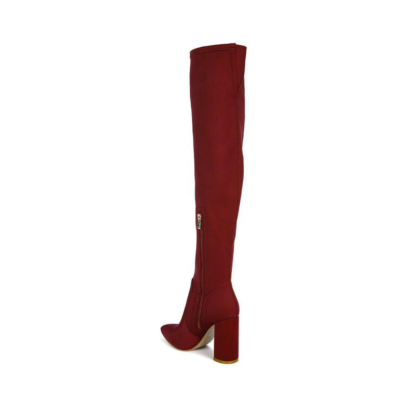 schiffer high block heeled long boot.