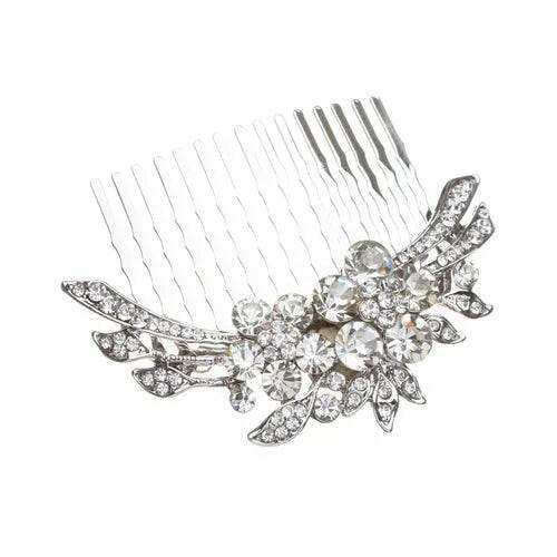 Crystal Rhinestone Duo Flowers Hair Comb Pin.