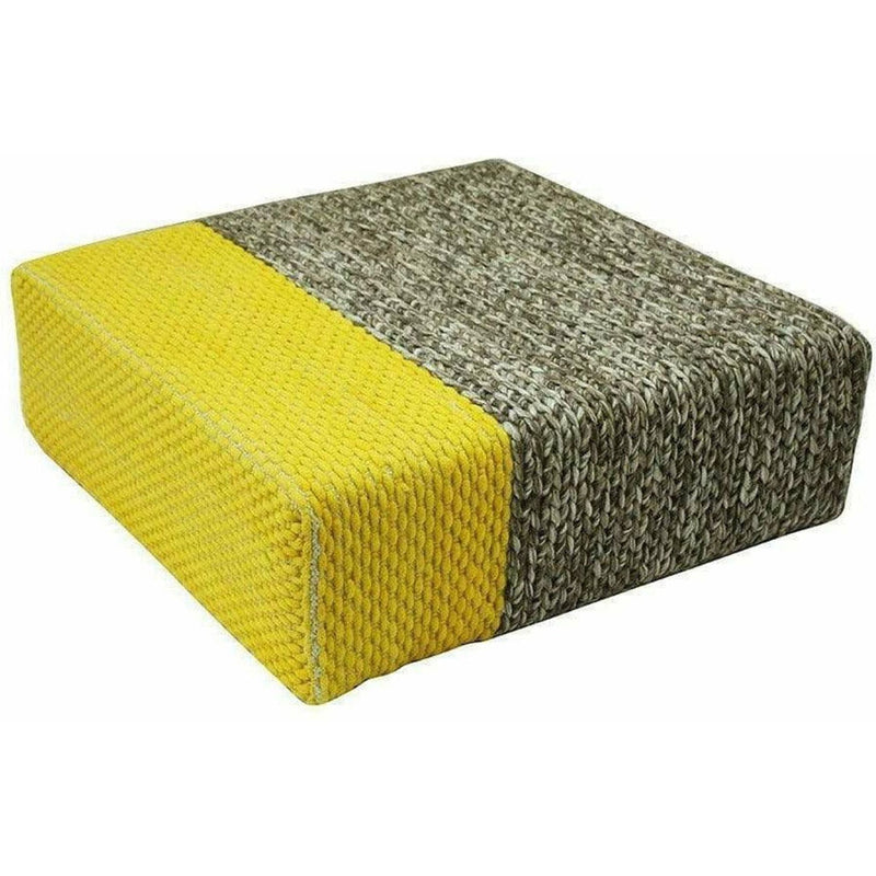 Ira - Handmade Wool Braided Square Pouf | Natural/Vibrant Yellow