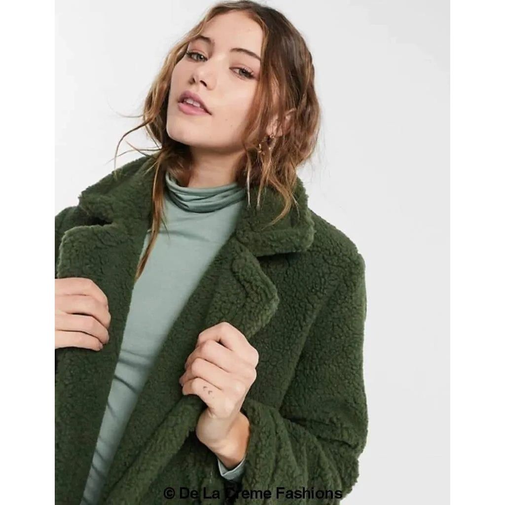 Jackie Double Breasted Borg Teddy Midi Coat