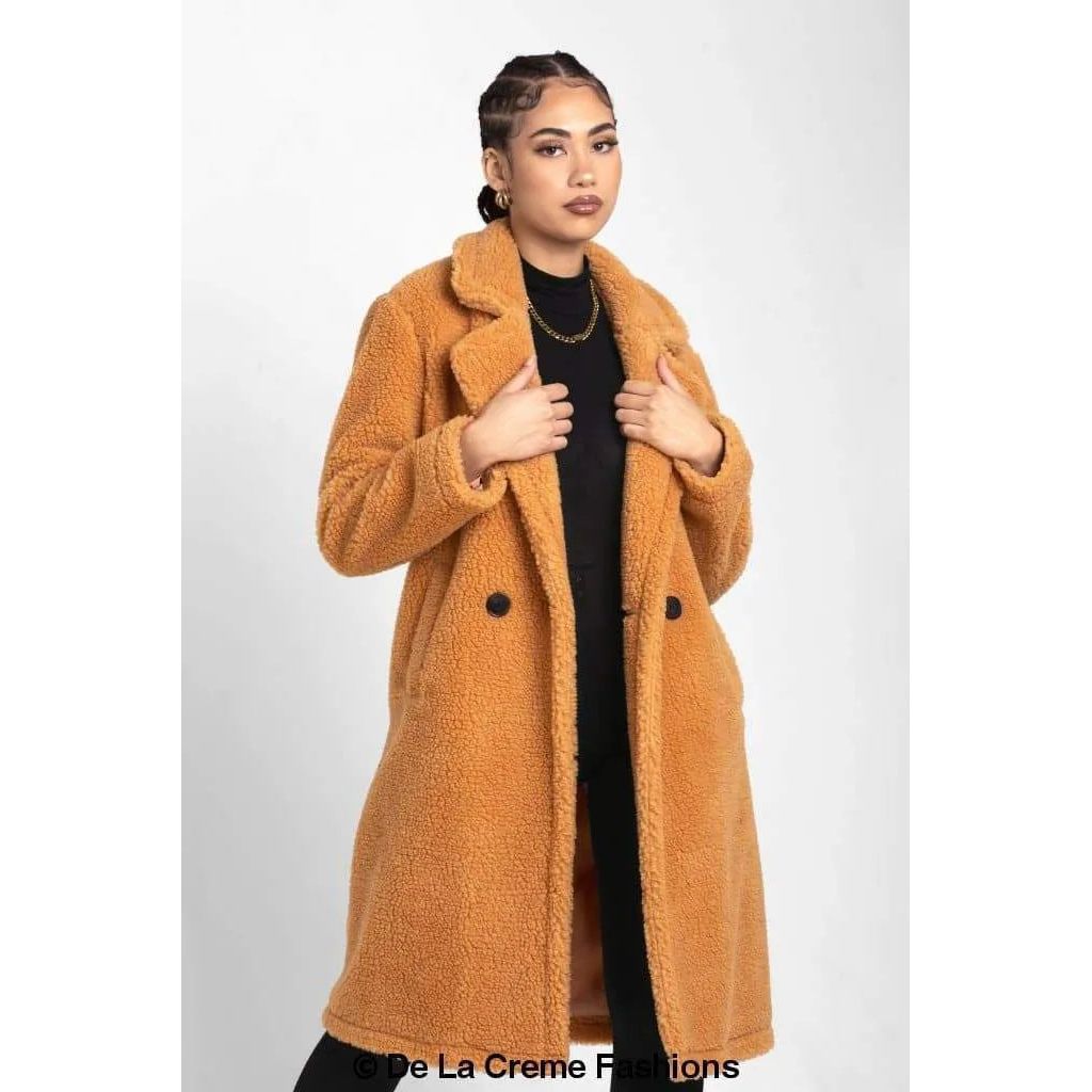 Jackie Double Breasted Borg Teddy Midi Coat.