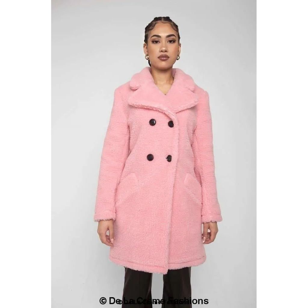 Janine Double Breasted Borg Teddy Coat.