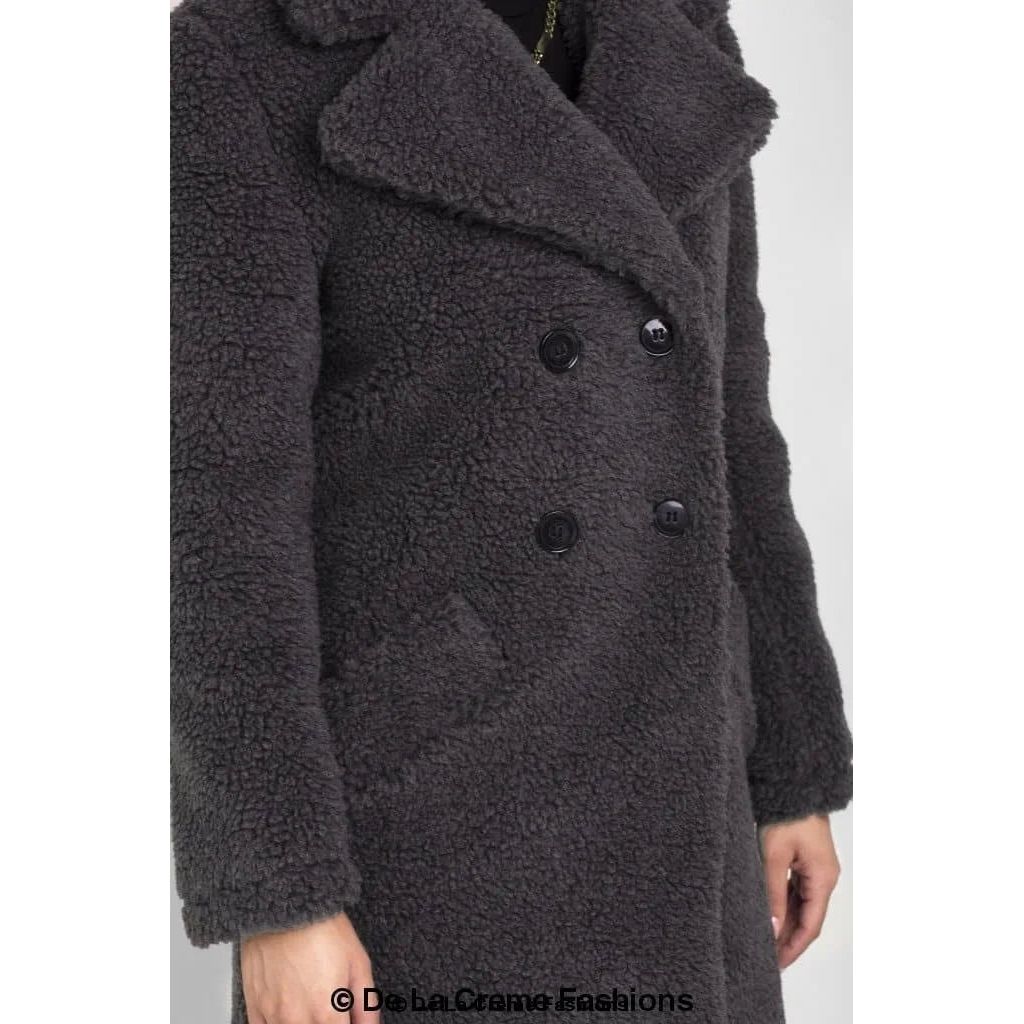 Janine Double Breasted Borg Teddy Coat