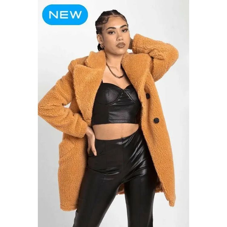 Janine Double Breasted Borg Teddy Coat